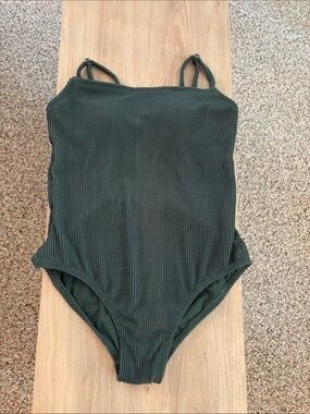 Women’s  Olive Green Textured One-Piece Swimsuit